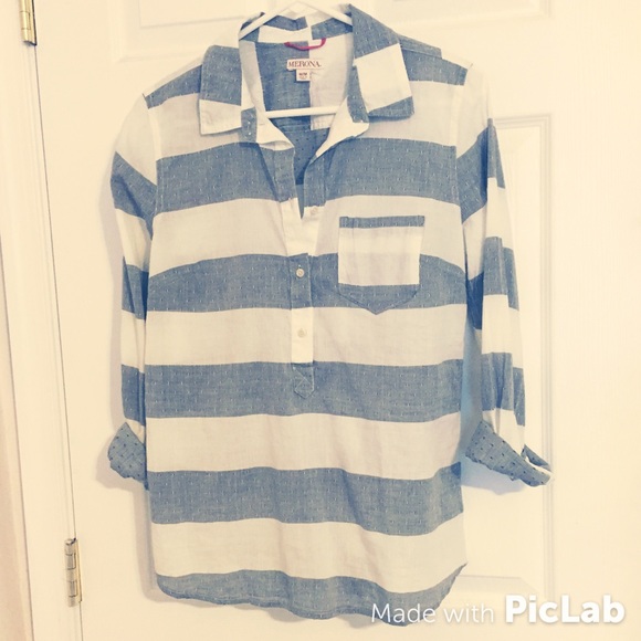 Half Button White and Blue Shirt