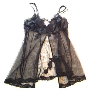 VS Black Sheer Babydoll Slip w/ Floral Lace Trim