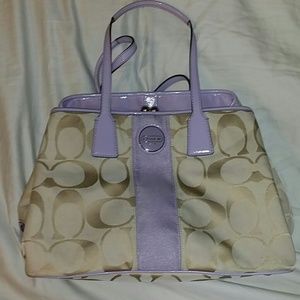 Coach canvas & lavender patent leather satchel bag
