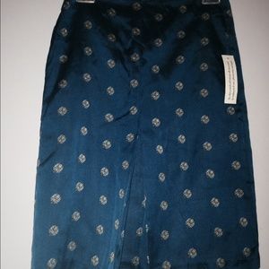 Vintage silk skirt-Blue w gold embroidered print.