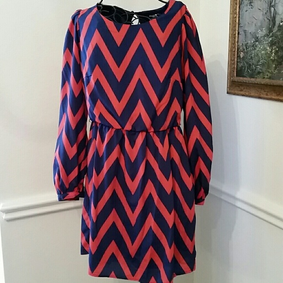 Sequin Hearts Dresses Hp Navy Blue Red Chevron Dress Poshmark