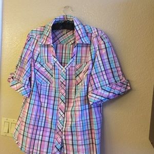 Blue & Pink Button plaid Shirt