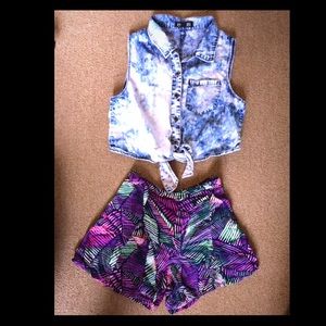Bundle deal denim crop top and colorful shorts