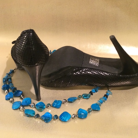 🛑SOLD💄- 💘MODA SPANA💘 BLACK FAUX SNAKESKIN STILETTOS - Picture 4 of 4