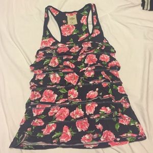 Floral ruffle racerback tank top