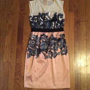 Classy Satin dress with Illusion neckline