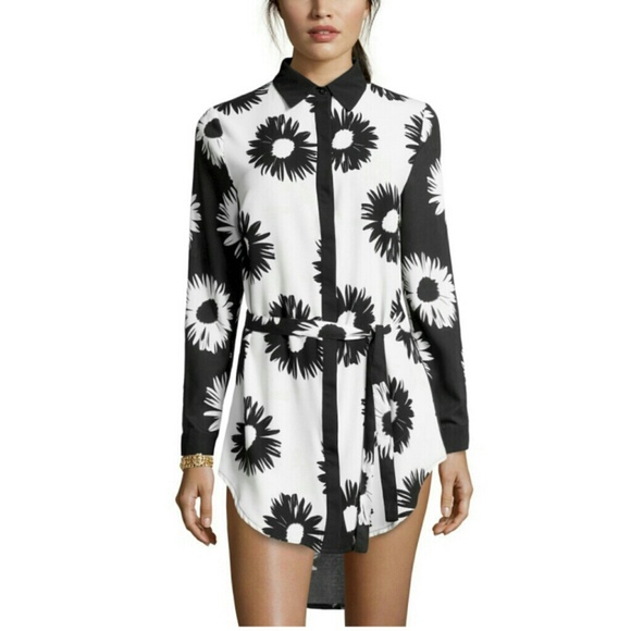 Floral Black and White Shirt Dress