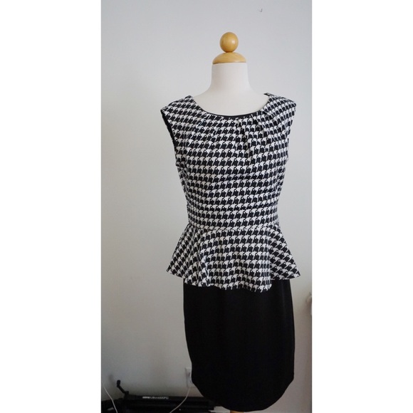 Black & white Herringbone peplum dress