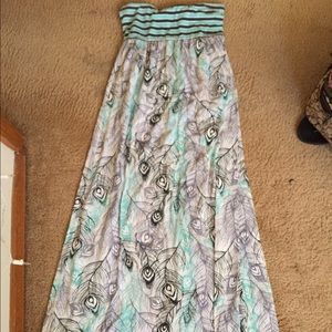 Peacock feather maxi dress