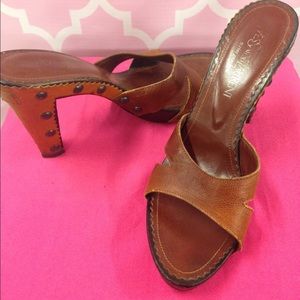 YSL wooden and leather heel