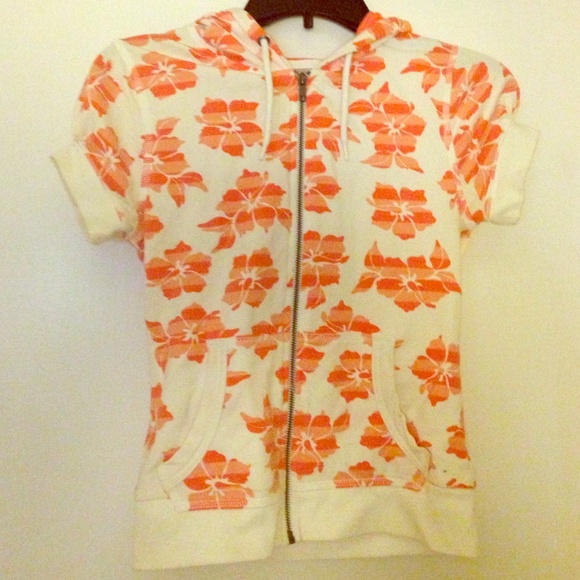 Orange Hibiscus Zip-Up Hoodie
