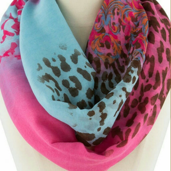 Leopard and Scroll Print Infinity Scarf