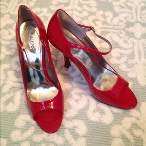Red Guess Peeptoe Heels