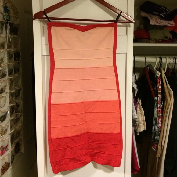 Bebe tight "coral combo" strapless dress!