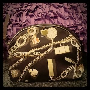 Estee Lauder brown and gold satin makeup bag