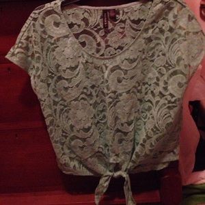 Seafoam lace front tie top