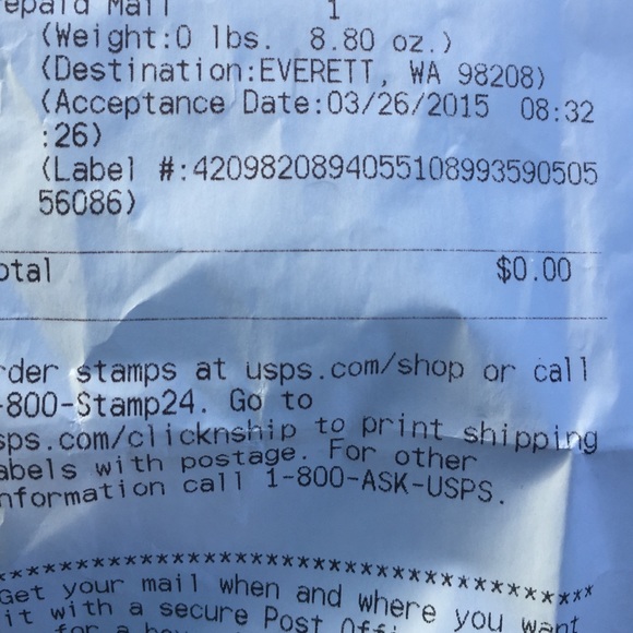 **proof of package mailed out**