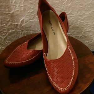 NWOT Red leather woven kitten heels
