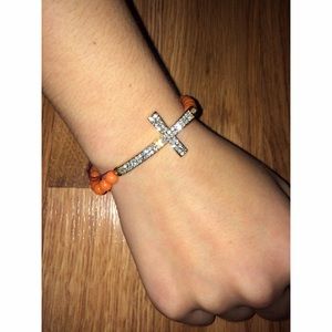 Orange Beaded Cross Bracelet