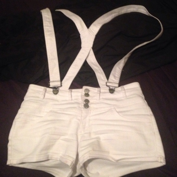 White high waisted short overalls