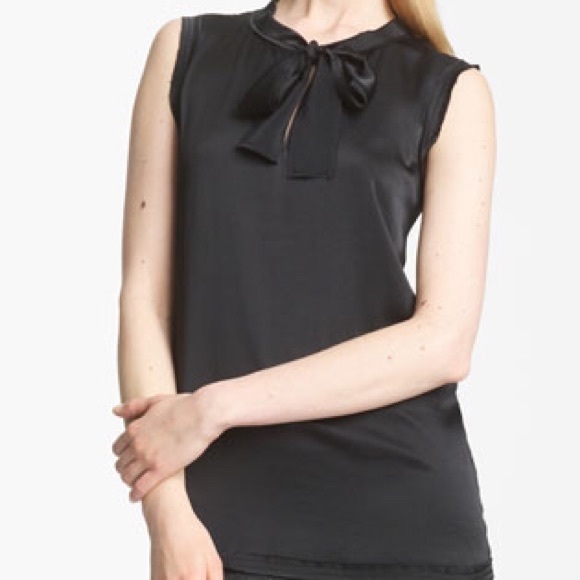 Lanvin Tops - Lanvin Black Bow Detail Washed Satin Blouse 12 NWT