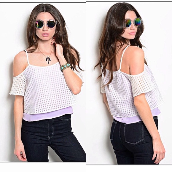 🎉HP🎉 Layered open shoulder lavender gingham top