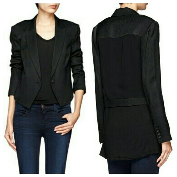 J Brand Jackets & Blazers - Black Honey Comb Cropped Blazer w/ sheer back