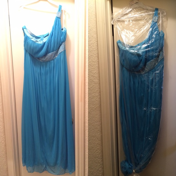 Blue Prom Dress/Gown w/shawl like overlay
