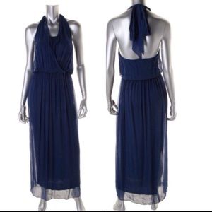 ALICE +OLIVIA Blue Silk OpenBack Halter Maxi Dress