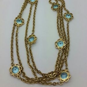 Vintage Long 57" Gold Chain with Blue "Topaz"