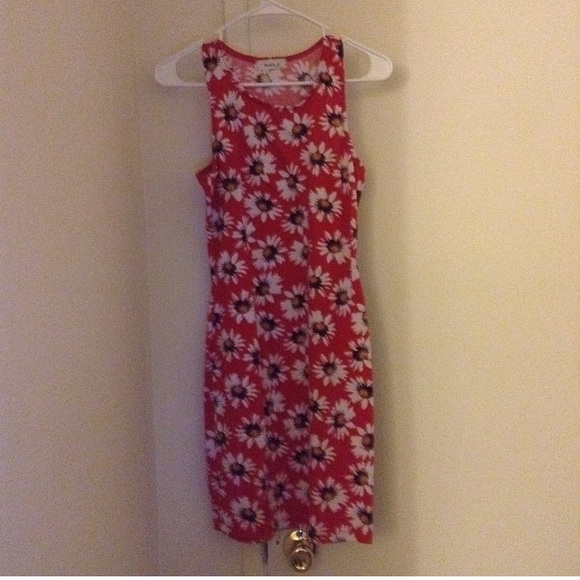 Sunflower Print Red Fitted Dress