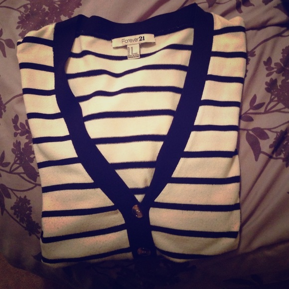 Navy blue and white striped cardigan