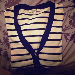 Navy blue and white striped cardigan