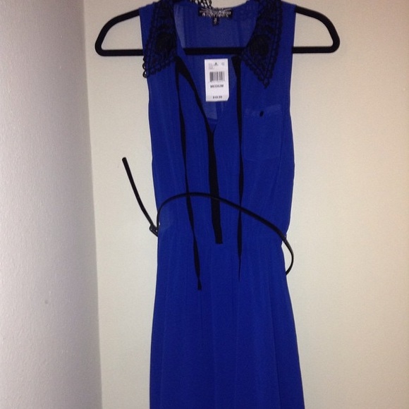 Blue Sheer Dress With Black Lace Collar