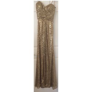 La Femme Gold Sequined Prom Dress