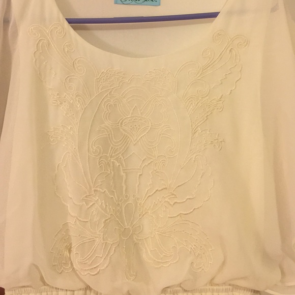 Ivory white chiffon dress with built in slip - Picture 2 of 3