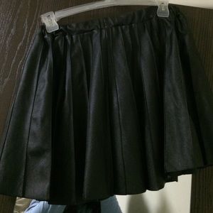 Black Leather Pleated Skirt