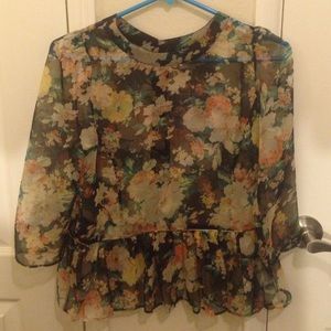 FLORAL SHEER RUFFLED BABY DOLL TOP
