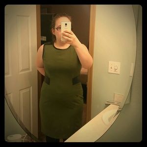 Green Calvin Klein dress with leather trim