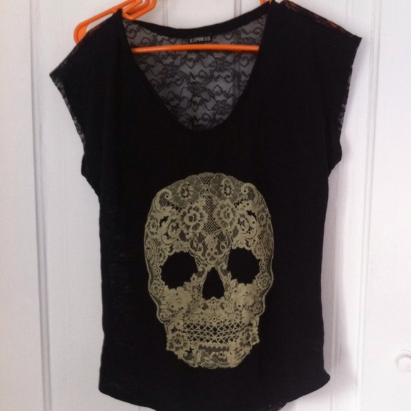 Black, lace shirt with a lace skull.