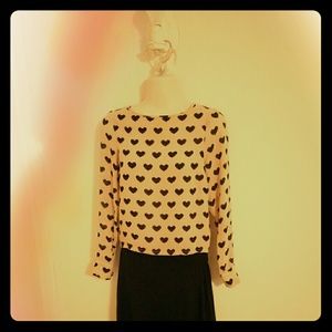 Cream & Black Heart-shaped Polka Dot shirt