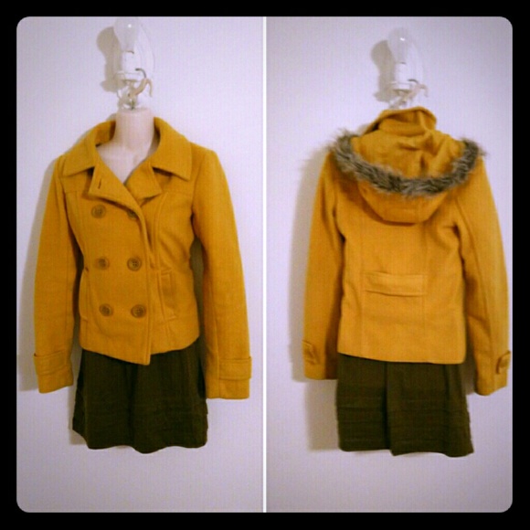 Mustard Fleece Peacoat w/ removable hood