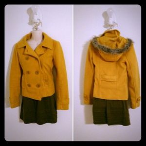 Mustard Fleece Peacoat w/ removable hood