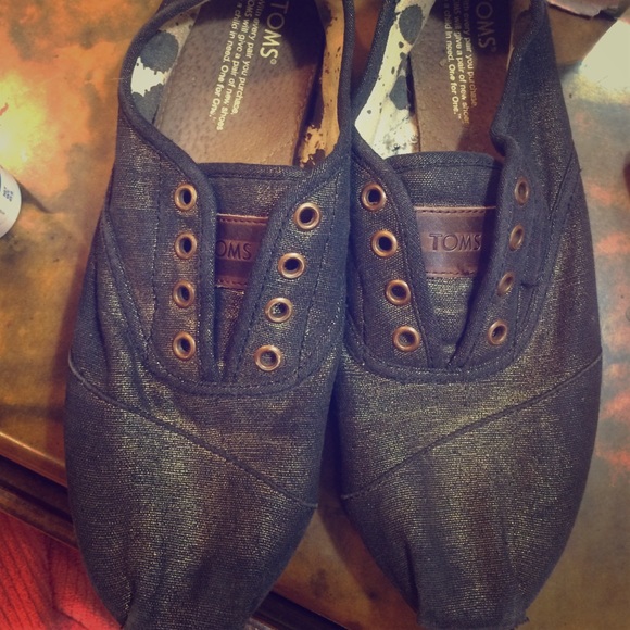 Gold/ Black rubber-souled TOMS