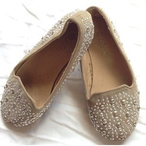 Tan Suede studded flats