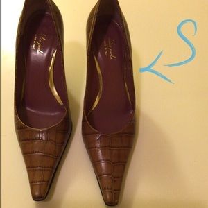 Brown leather high heels