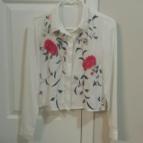 Embroidered white button up