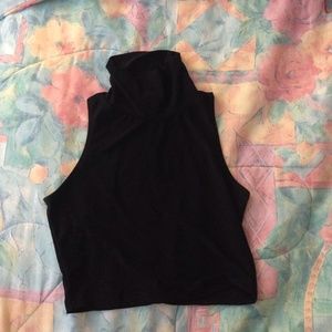 Black turtle neck crop top with keyhole back
