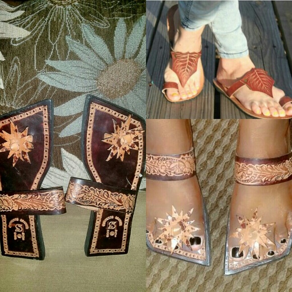 Brown crafted leather sandal