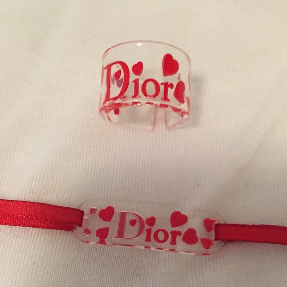 Dior vintage red heart lucite ring bracelet RARE